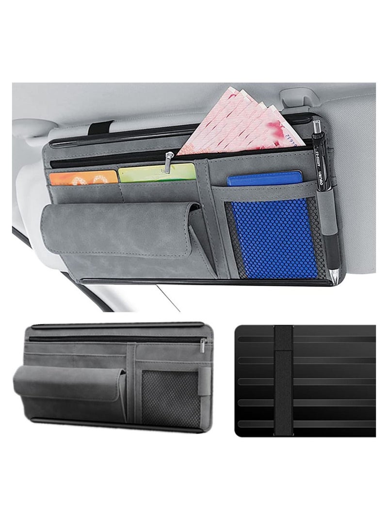 KASTWAVE Car Sun Visor Organizer, Auto Interior Accessories Storage Pocket Organizer with Multi-Pocket Net Zipper Pouch Sunglass Holder for Car Truck SUV Case Bag for Card License Registration  - Image 2