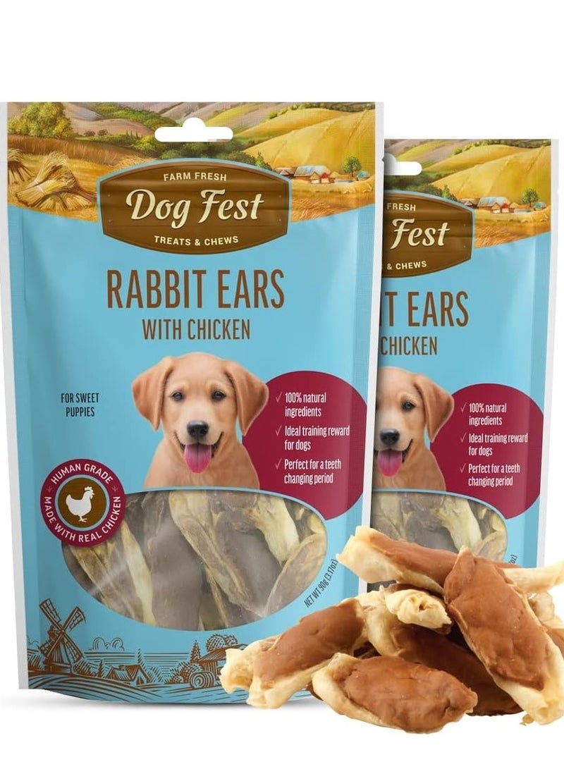 Dog Fest Rabbit ears with chicken for puppies - 90g (3.17oz) - Image 1