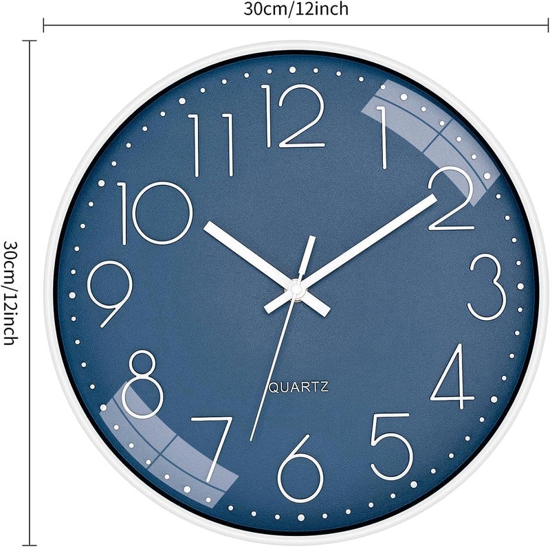 TEKCOOL Plastic Digital Wall Clock 12" Silent Quartz Decorative Latest Non-Ticking Classic Clock Battery Operated Round Easy to Read for Room/Home/Kitchen/Bedroom/Office/School- (Cerulean) - Image 3