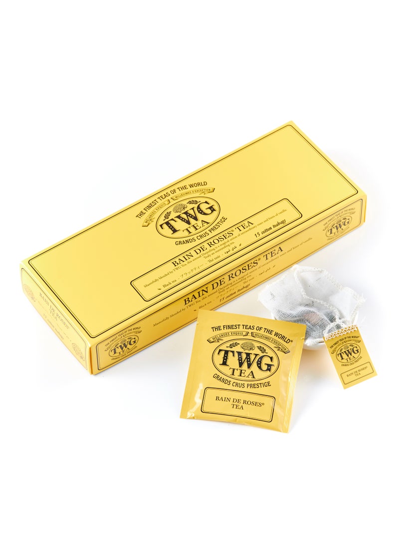 TWG Tea Bain de Roses Tea | Black Tea | Rosebuds & Rose Petals | 15 Hand Sewn Cotton Teabags | Gift Set - Image 1