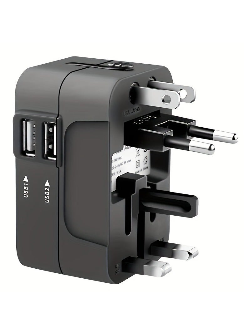 محول سفر عالمي مزود بشاحن USB مزدوج - شاحن حائطي للسفر حول العالم بمنفذي USB لأوروبا/الولايات المتحدة الأمريكية/المملكة المتحدة/أستراليا - تصميم صغير الحجم وشحن سريع  - Image 1