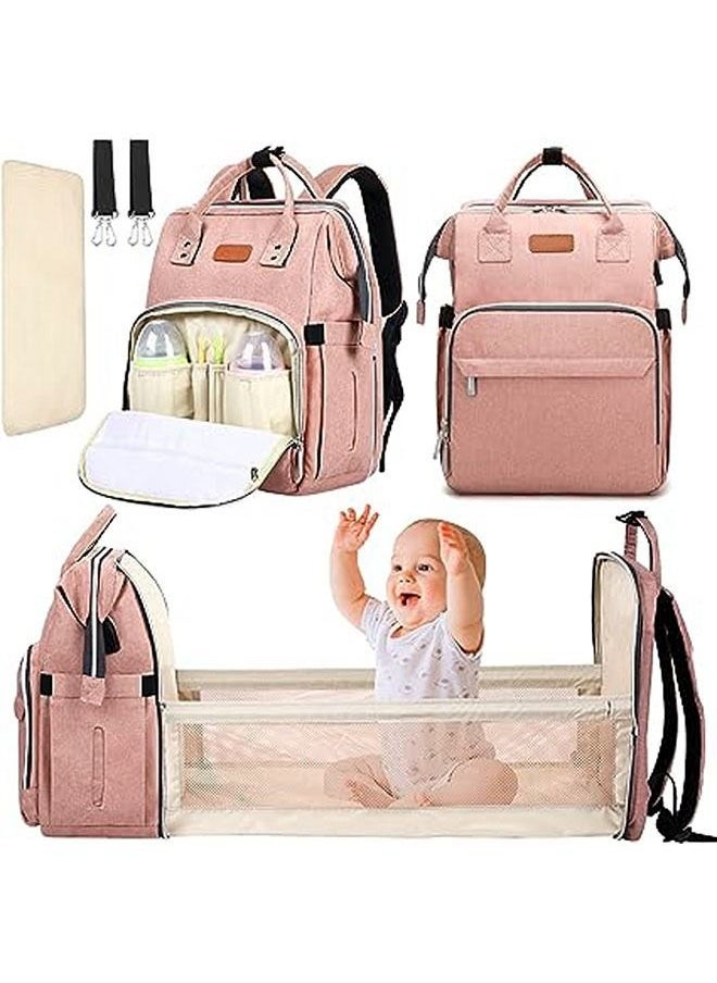 hibobi - 28L large-capacity multifunctional foldable baby diaper bag, pregnant women's backpack, mommy diaper backpack - Pink - Image 1