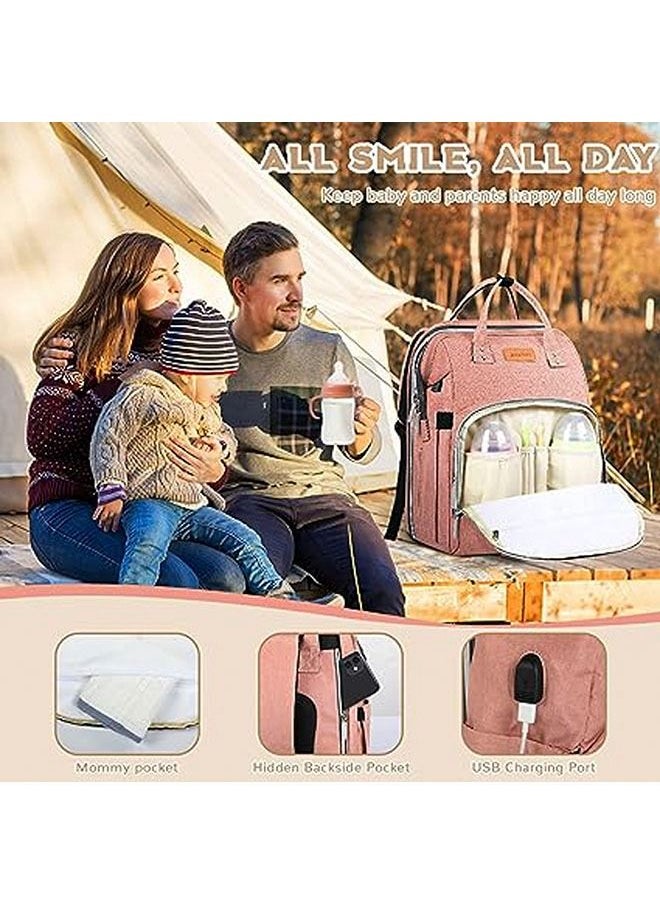 hibobi - 28L large-capacity multifunctional foldable baby diaper bag, pregnant women's backpack, mommy diaper backpack - Pink - Image 1