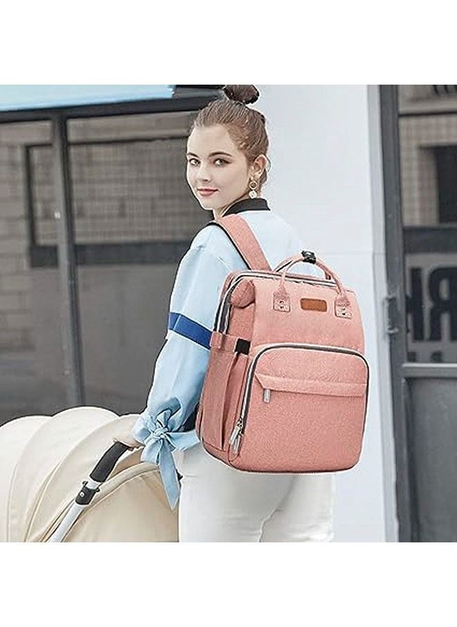 hibobi - 28L large-capacity multifunctional foldable baby diaper bag, pregnant women's backpack, mommy diaper backpack - Pink - Image 1