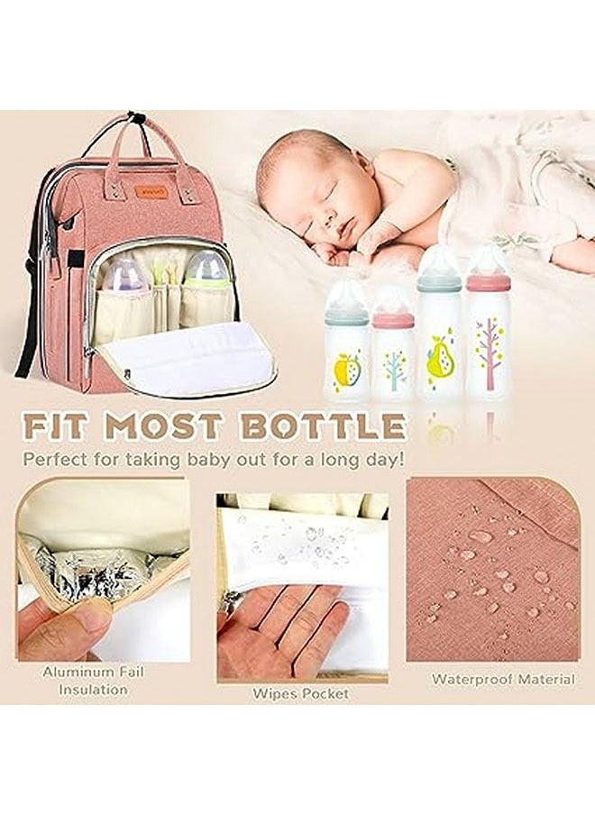 hibobi - 28L large-capacity multifunctional foldable baby diaper bag, pregnant women's backpack, mommy diaper backpack - Pink - Image 1