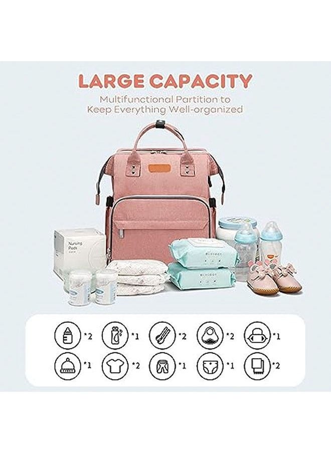 hibobi - 28L large-capacity multifunctional foldable baby diaper bag, pregnant women's backpack, mommy diaper backpack - Pink - Image 1