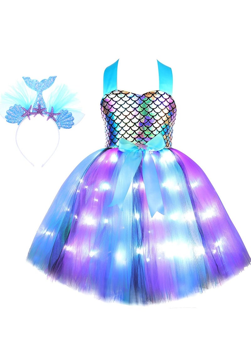 Al Aoyama - Al Aoyama Girls Mermaid Costume LED Light Up Princess Tutu Dress for  Birthday with Headband 3-8 - Image 1