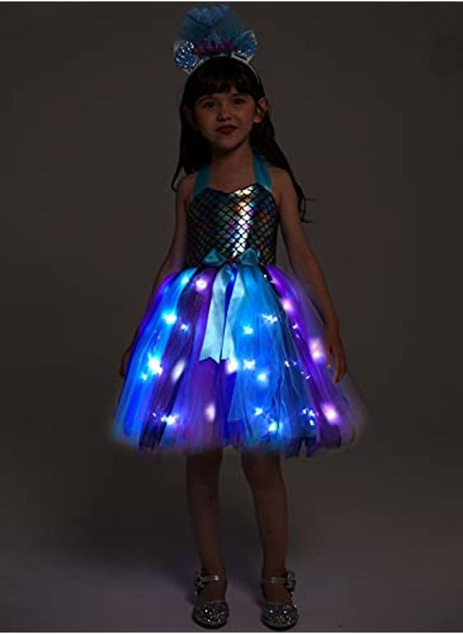 Al Aoyama - Al Aoyama Girls Mermaid Costume LED Light Up Princess Tutu Dress for  Birthday with Headband 3-8 - Image 1