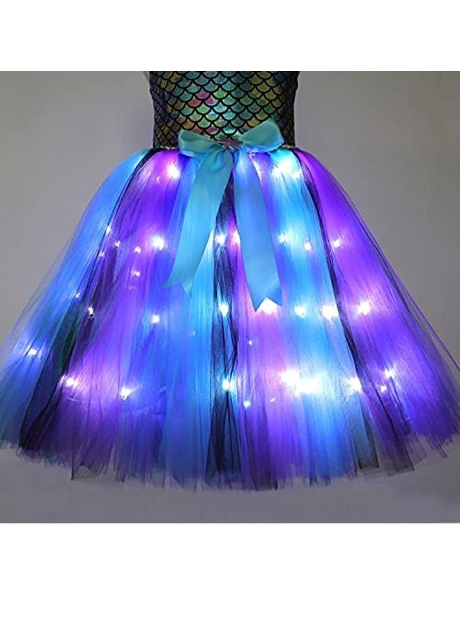 Al Aoyama - Al Aoyama Girls Mermaid Costume LED Light Up Princess Tutu Dress for  Birthday with Headband 3-8 - Image 1