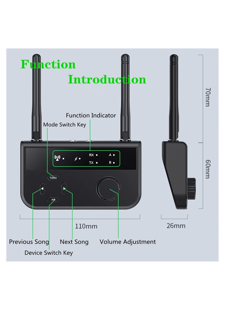 , Bluetooth 5.3 Audio Adapter, 2 in 1 Bluetooth Wireless AUX Receiver 1 Drag 2 for TV, Wireless Music Transmitter for Headphones Speakers, Car, Home Stereo System - Image 5
