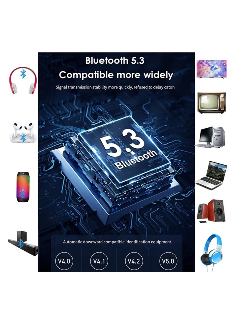 , Bluetooth 5.3 Audio Adapter, 2 in 1 Bluetooth Wireless AUX Receiver 1 Drag 2 for TV, Wireless Music Transmitter for Headphones Speakers, Car, Home Stereo System - Image 4