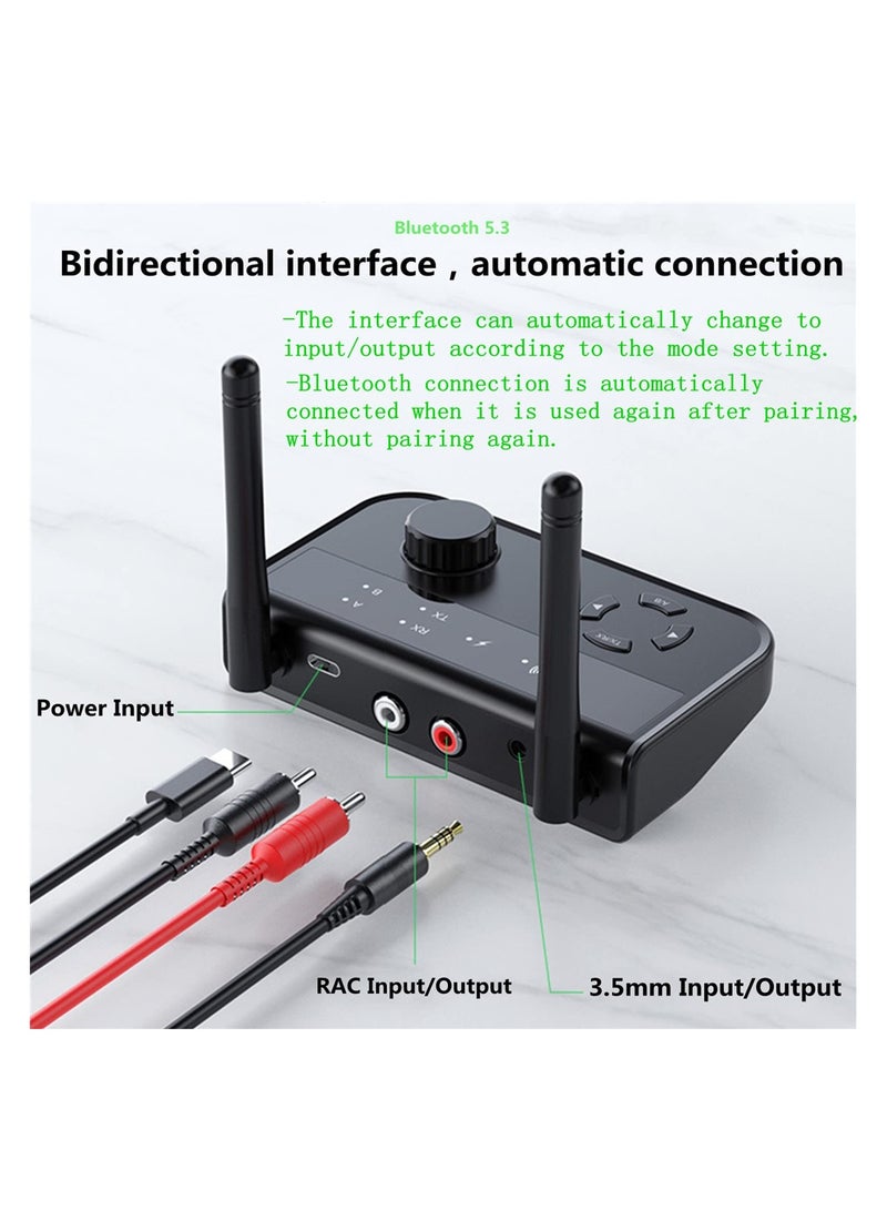 , Bluetooth 5.3 Audio Adapter, 2 in 1 Bluetooth Wireless AUX Receiver 1 Drag 2 for TV, Wireless Music Transmitter for Headphones Speakers, Car, Home Stereo System - Image 2