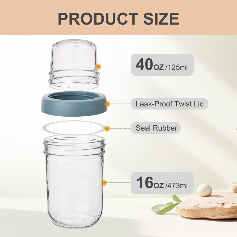 Wells 6 Pack Overnight Oats Containers with Lids, 16 OZ Dual Layer Yogurt Containers with Dry and Wet Separation, Airtight Leak Proof Oatmeal Jar for Chia Pudding, Breakfast, Cereal - Image 5
