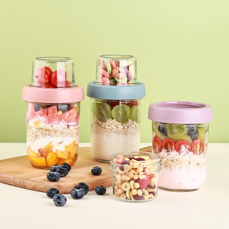 Wells 6 Pack Overnight Oats Containers with Lids, 16 OZ Dual Layer Yogurt Containers with Dry and Wet Separation, Airtight Leak Proof Oatmeal Jar for Chia Pudding, Breakfast, Cereal - Image 3