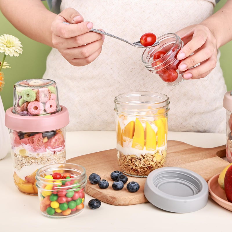 Wells 6 Pack Overnight Oats Containers with Lids, 16 OZ Dual Layer Yogurt Containers with Dry and Wet Separation, Airtight Leak Proof Oatmeal Jar for Chia Pudding, Breakfast, Cereal - Image 4