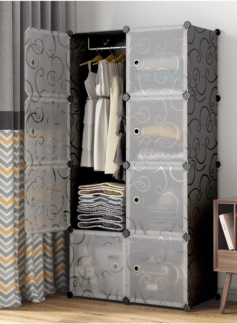 Roman Gifts Cube DIY Storage Organizer Clothes Wardrobe Modular Closet Bookshelf with Doors Hanging Rod Plastic Cabinet Shelving Storage Portable for Home Decal 8-Cube with one hanging rod  - Image 3
