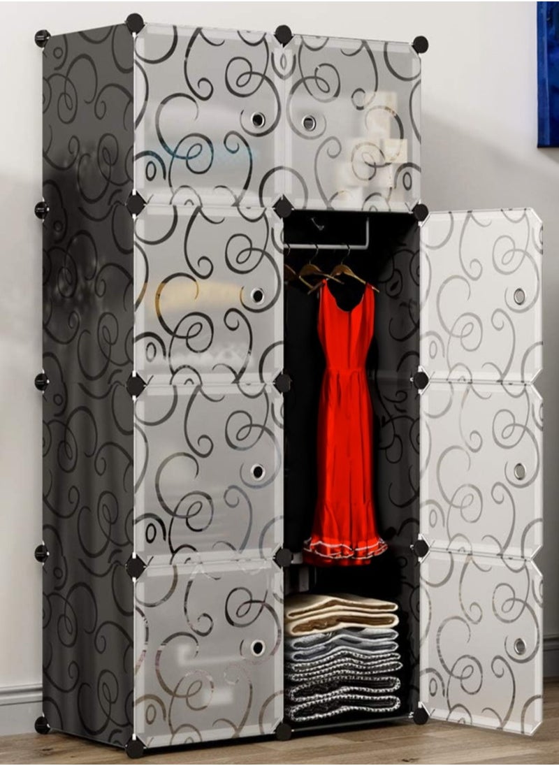 Roman Gifts Cube DIY Storage Organizer Clothes Wardrobe Modular Closet Bookshelf with Doors Hanging Rod Plastic Cabinet Shelving Storage Portable for Home Decal 8-Cube with one hanging rod  - Image 1