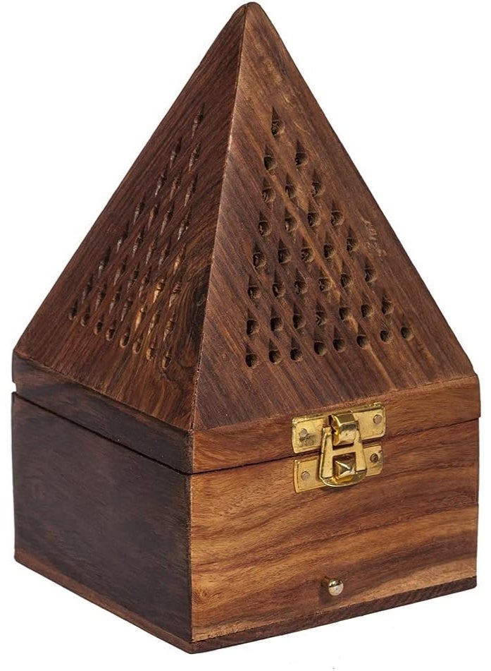 مبخرة خشبية من كيسيرا/ مبخرة/ مبخرة على شكل هرم/ معطر منزلي/ ديكور منزلي/ حامل بخور (بني، 9 × 9 × 20 سم) - Image 2