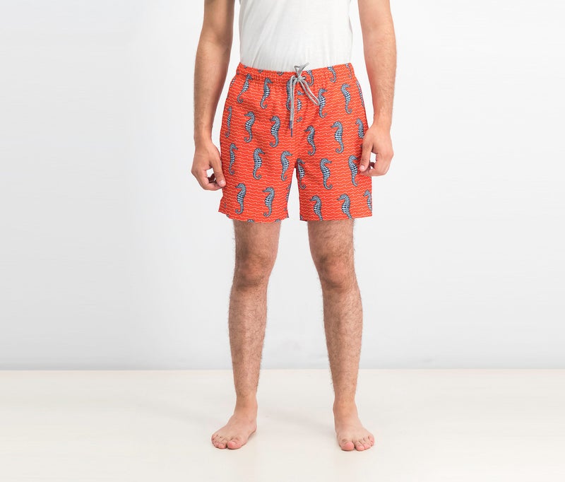 Rainforest Men Curled Tails Board Shorts, Spicy Orange - Image 1