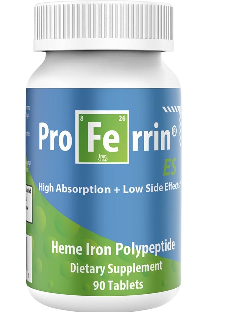 Proferrin ES ES- 10.5mg of high Absorbing Heme Iron Polypeptide. Made in The USA. 90 Tablets. Easy on The Gut. Not affected by Coffee, Calcium, or PPI's. - Image 1