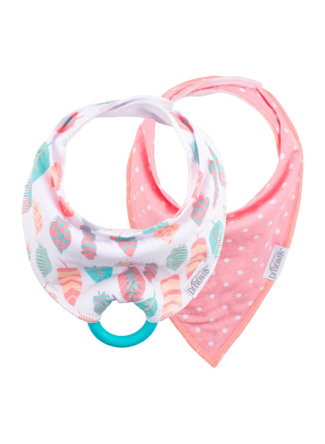 Dr. Brown’s Bandana Bib With Teether With One Turquoise Teether, Pack Of 2 - Feathers/Dots - Image 1