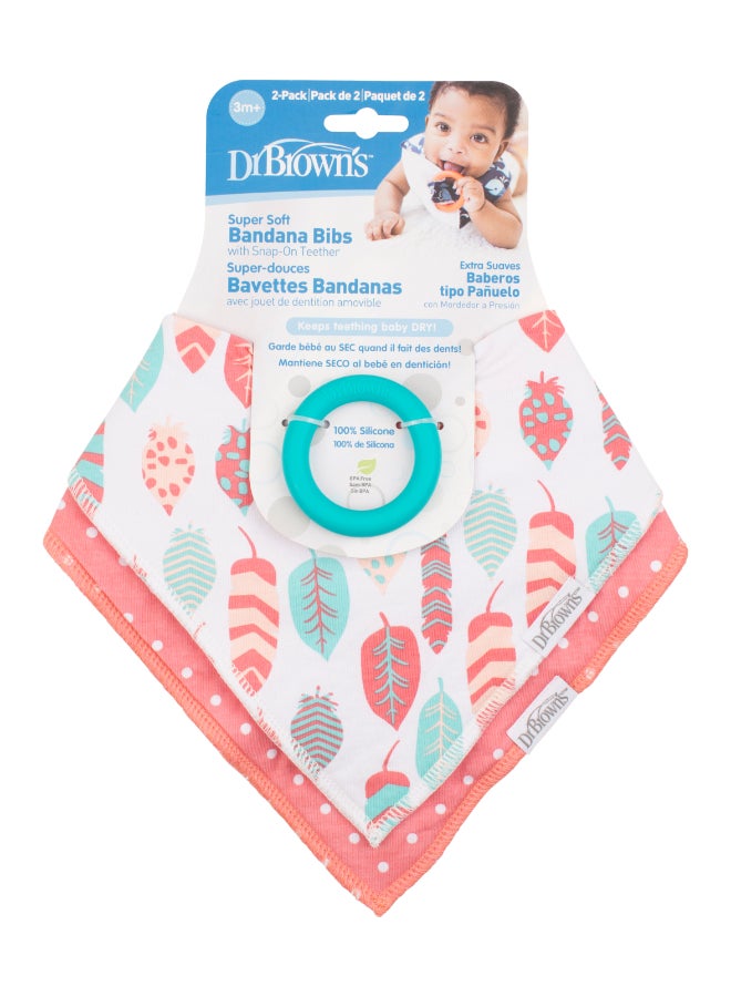 Dr. Brown’s Bandana Bib With Teether With One Turquoise Teether, Pack Of 2 - Feathers/Dots - Image 2
