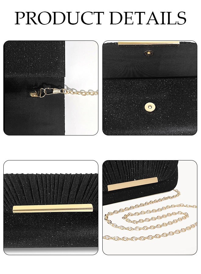 DUNISO Women Shiny Glitter Evening Clutch Crossbody Bag Envelope Handbag Chain Purse for Wedding Formal Cocktail Party  - Image 3