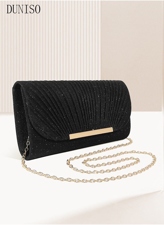 DUNISO - Women Shiny Glitter Evening Clutch Crossbody Bag Envelope Handbag Chain Purse for Wedding Formal Cocktail Party - Image 1