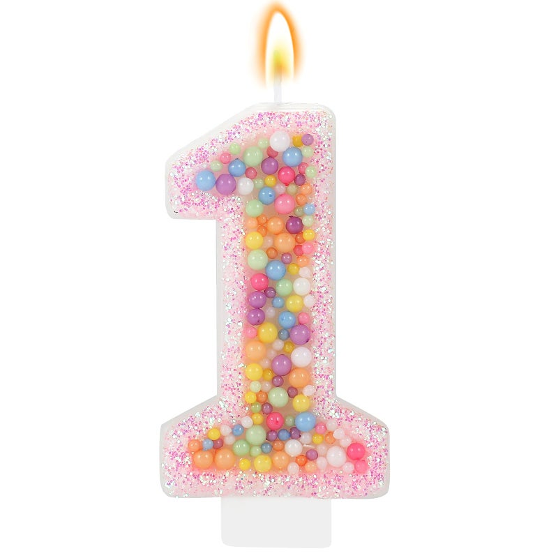 IDIJOLI Pastel Macaron 1st Birthday Candle Sweet Pink Number 1 Candle Cake Topper Cupcake Decorations for Girls and Women Party Decor Anniversary Celebrations Supplies - Image 1