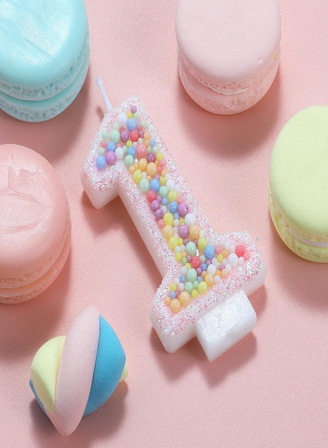 IDIJOLI Pastel Macaron 1st Birthday Candle Sweet Pink Number 1 Candle Cake Topper Cupcake Decorations for Girls and Women Party Decor Anniversary Celebrations Supplies - Image 2