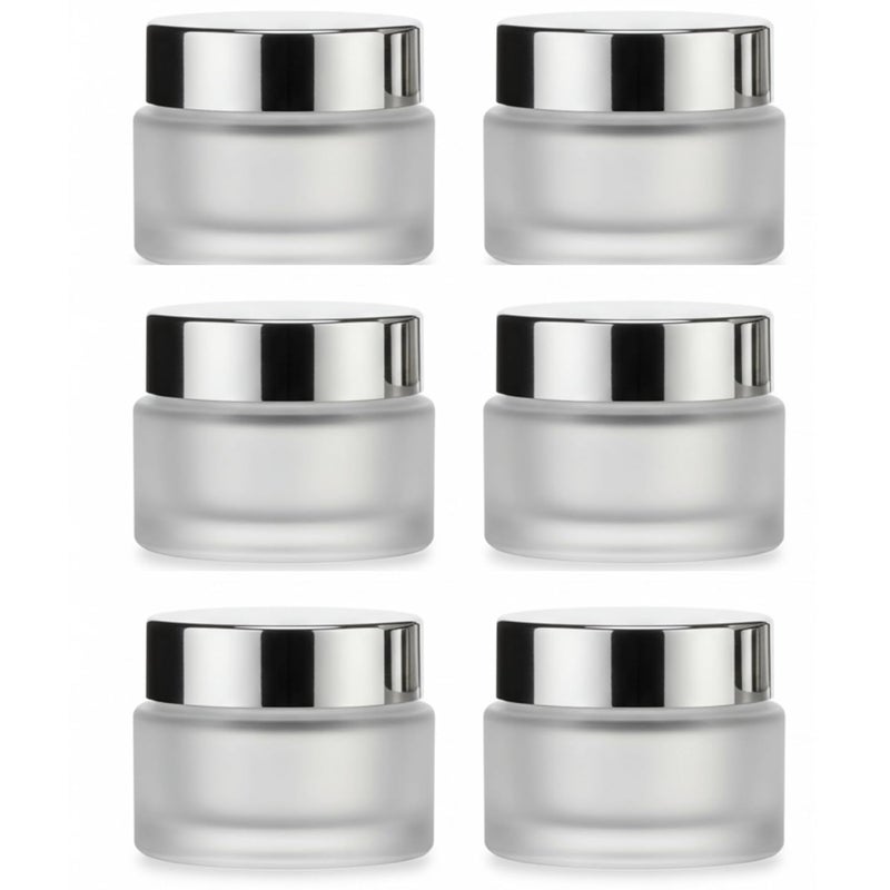 Devinez Multipurpose (Pack of 6) Round Frost Glass Cosmetic Jars,30gm with Inner Liners and Silver Lids, Travel Jars, Refillable for Makeup, Cream, Lotion, Sugar Scrubs, Eye Shadow Paint, Jewelry - Image 1