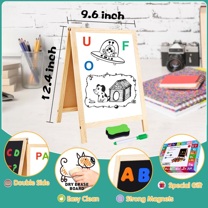 GINMIC Magnetic Letters and Numbers with Easel for Kids/Toddlers, Magnetic Whiteboard & Chalkboard w/Dry Erase Markers, ABC Magnets Alphabet Letters Learning Set, Classroom Home Education Toys - Image 2