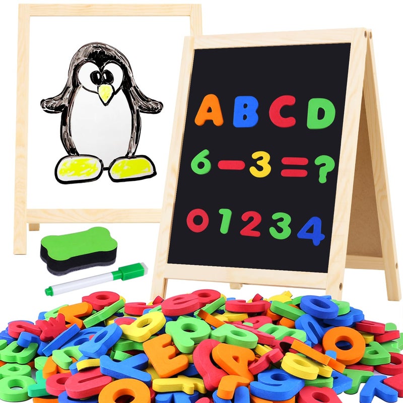 GINMIC Magnetic Letters and Numbers with Easel for Kids/Toddlers, Magnetic Whiteboard & Chalkboard w/Dry Erase Markers, ABC Magnets Alphabet Letters Learning Set, Classroom Home Education Toys - Image 1