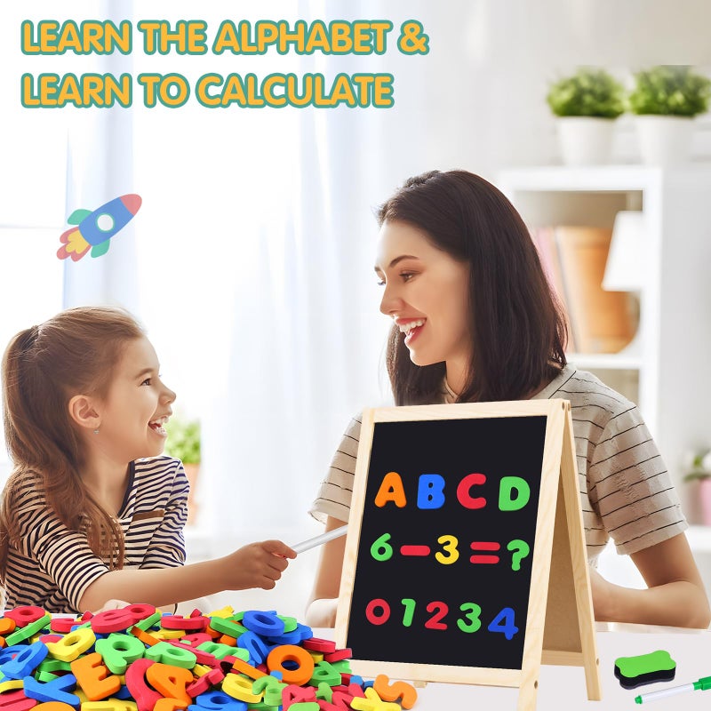 GINMIC Magnetic Letters and Numbers with Easel for Kids/Toddlers, Magnetic Whiteboard & Chalkboard w/Dry Erase Markers, ABC Magnets Alphabet Letters Learning Set, Classroom Home Education Toys - Image 4