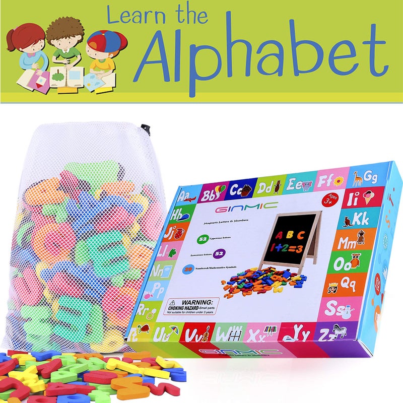 GINMIC Magnetic Letters and Numbers with Easel for Kids/Toddlers, Magnetic Whiteboard & Chalkboard w/Dry Erase Markers, ABC Magnets Alphabet Letters Learning Set, Classroom Home Education Toys - Image 3
