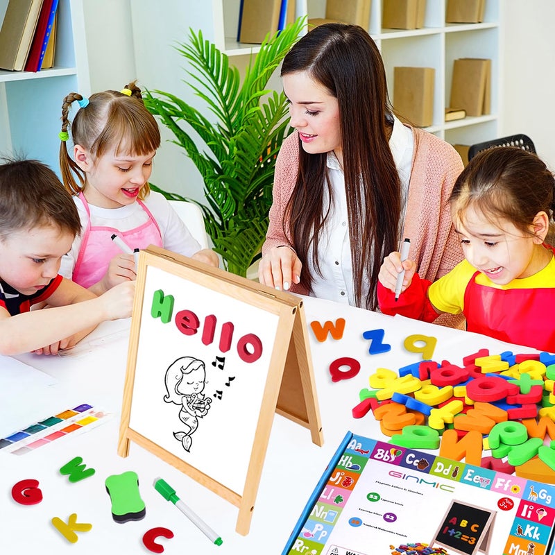 GINMIC Magnetic Letters and Numbers with Easel for Kids/Toddlers, Magnetic Whiteboard & Chalkboard w/Dry Erase Markers, ABC Magnets Alphabet Letters Learning Set, Classroom Home Education Toys - Image 5