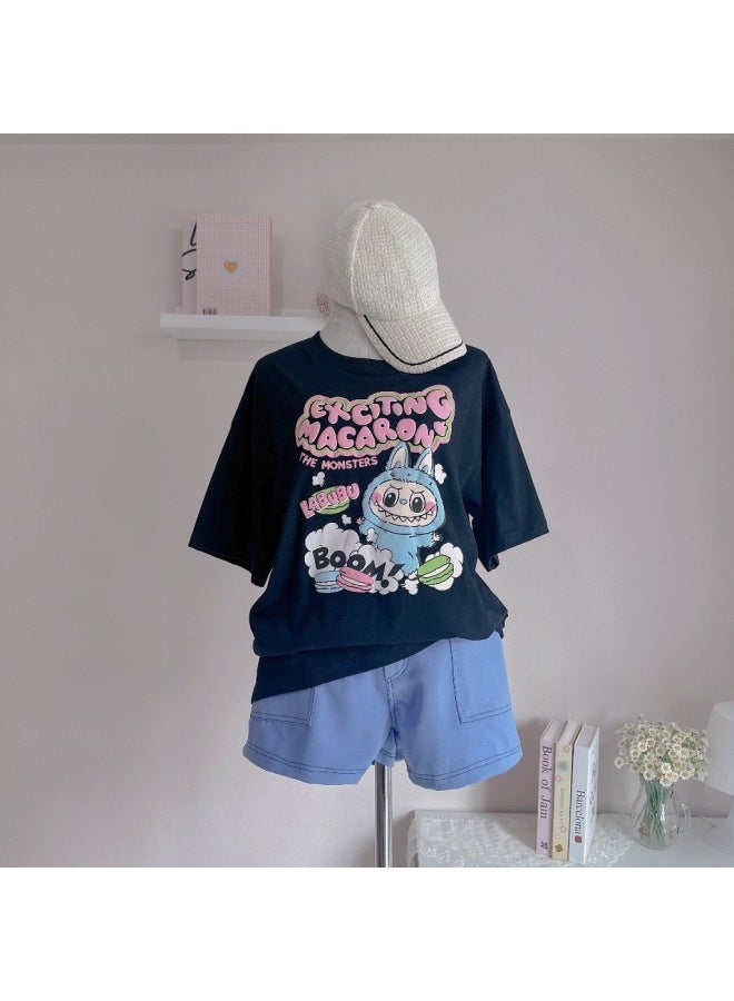 Summer New Girl's Printed Short-sleeved Casual Fashionable Age-reducing Girl's Cute All-match Loose T-shirt Trendy