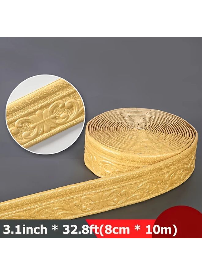 Golden Self Adhesive Foam Crown Molding Strip 32 8ft Flexible 3D Wall Edge Trim For Home Decor - Image 1