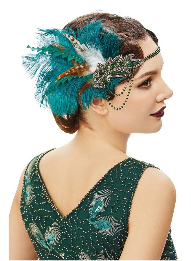 1920S Headpiece Flapper Headband - Roaring 20'S Sequined Showgirl Hair Band With Feather (Dark Green) - pzsku/Z2617CDCB4B15C20AED33Z/45/_/1735566725/5a35559d-e514-4ee0-bc3d-051f36dc681d