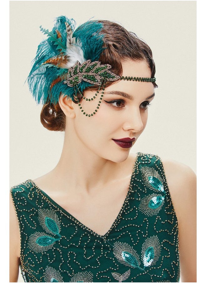 1920S Headpiece Flapper Headband - Roaring 20'S Sequined Showgirl Hair Band With Feather (Dark Green) - pzsku/Z2617CDCB4B15C20AED33Z/45/_/1735566745/83cc3196-314c-496a-a832-1ef085051d2c