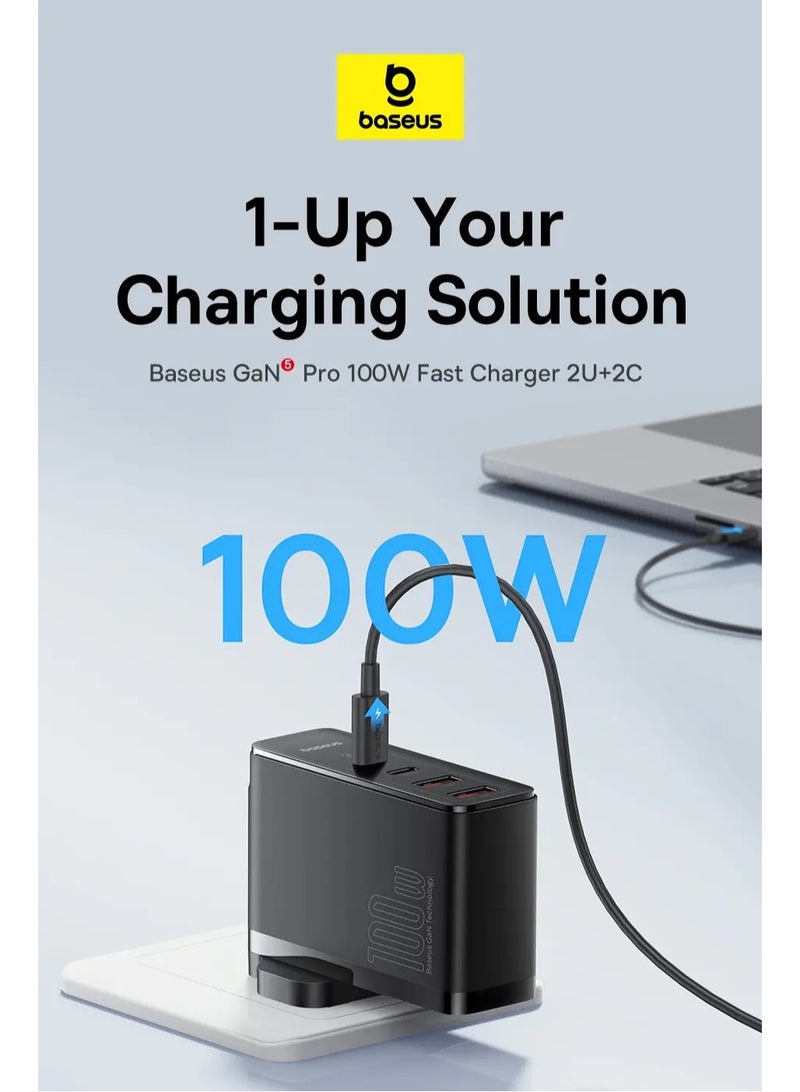 بيسوس شاحن USB C بقوة 100 وات، محطة شحن GaN5 Pro Fast Type C PD لأجهزة MacBook Pro/Air 16"/14"2022 13Inch 2023 iPhone 15/14/13 Pro/Max/Plus/iPad Pro/Air/Galaxy/Dell/Lenovo/Huawei USB-C لأجهزة الكمبيوتر المحمولة والمزيد - Image 2