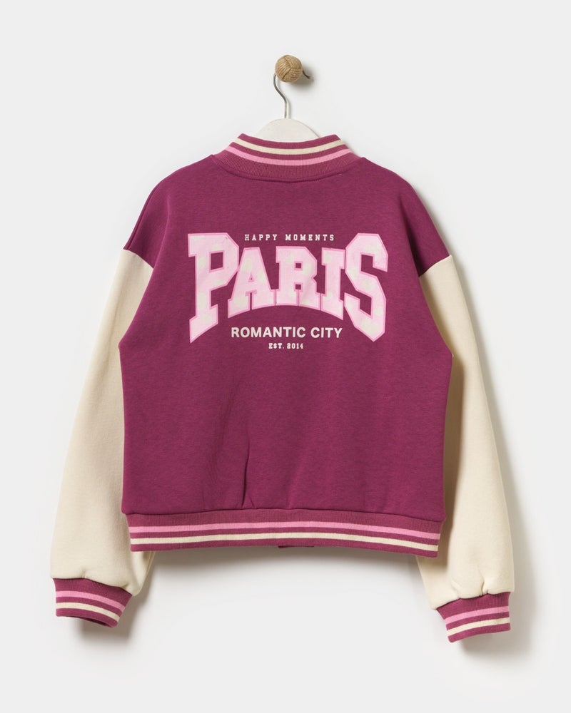 Minipodyum Girls Paris Slogan Embroidered Snap Front Closure Bomber College Jacket  - Image 2