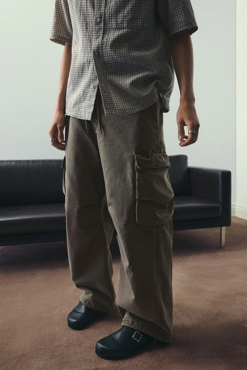H&M Loose Fit Washed cargo trousers