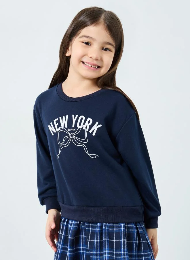 Styli Styli Girls Navy Blue Plaid Knee-Length Dress