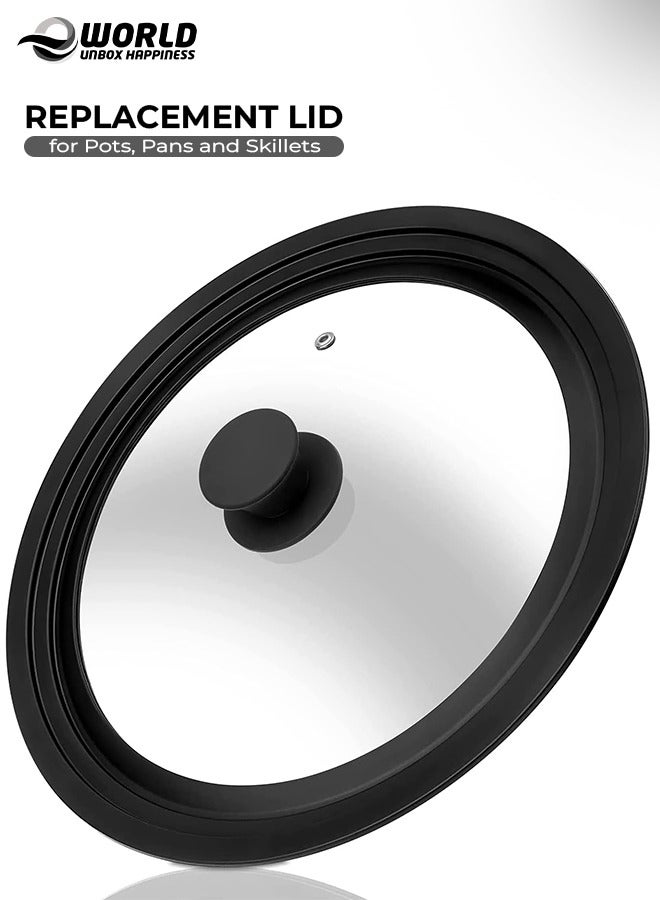 Eworld Universal Tempered Glass Lid for Pots, Pans & Skillets, Heat-Resistant Silicone Rim with Steam Vent, Durable & Shatter-Resistant, Dishwasher Safe, Space-Saving Design, Fits 24cm, 26cm & 28cm Cookware - Image 1