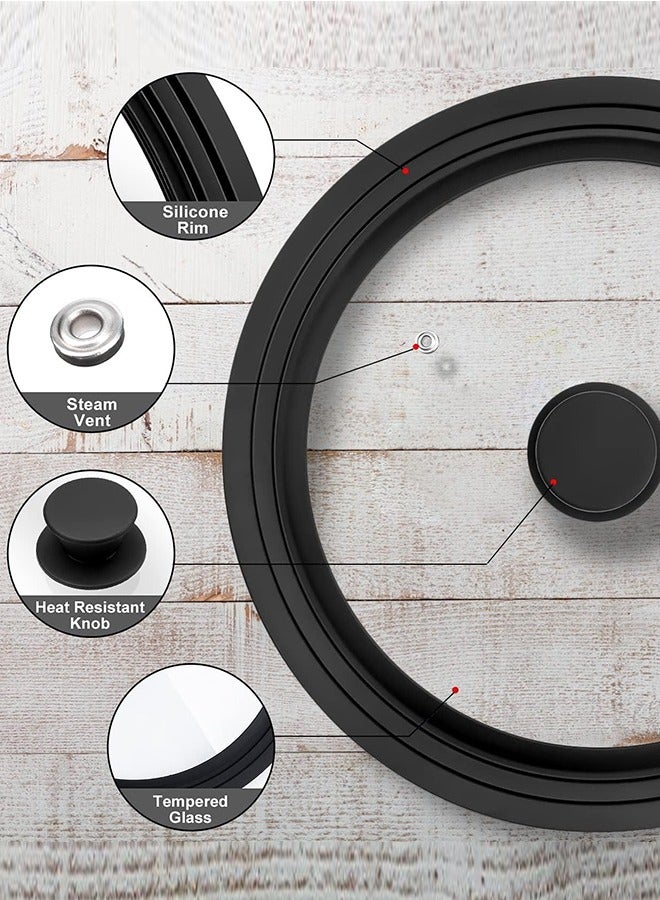 Eworld Universal Tempered Glass Lid for Pots, Pans & Skillets, Heat-Resistant Silicone Rim with Steam Vent, Durable & Shatter-Resistant, Dishwasher Safe, Space-Saving Design, Fits 24cm, 26cm & 28cm Cookware - Image 5