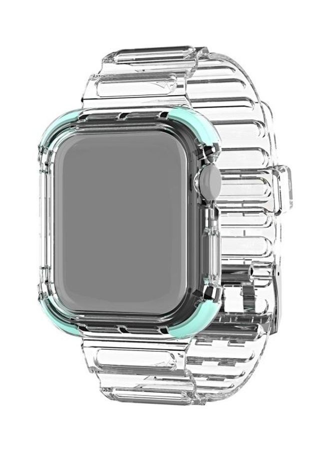 NIBEMINENT Integrated Crystal Clear Colour Contrast Replacement Strap Watchband For Apple Watch Series 7/6/SE/5/4/3/2/1 42/44/45mm Mint Green  - Image 1