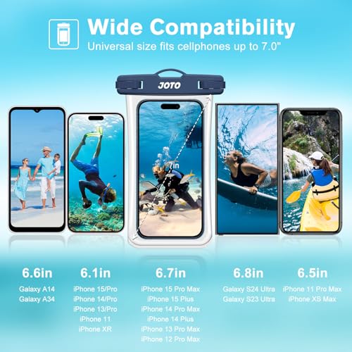 JOTO 2 Pack JOTO Waterproof Phone Pouch Case Up to 7", IPX8 Underwater Phone Case Cellphone Dry Bag for iPhone 17/Air 16 15 14 13 12 Pro Max Xs Max XR X 8 7 6S Plus SE/Galaxy S24 S23 S22 S21 - Black & Navy - Image 3