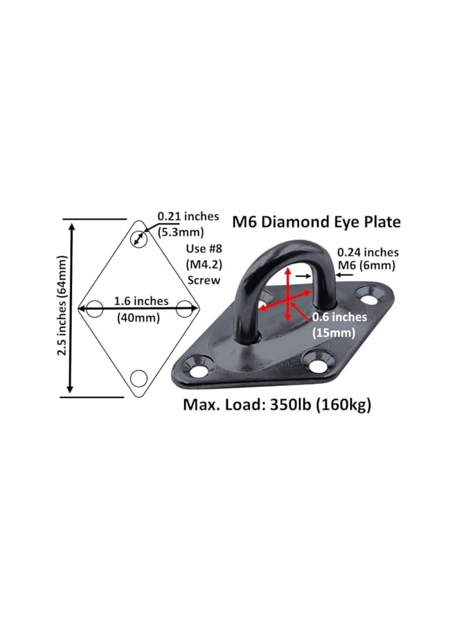PROMASS Heavy Duty M6 Ceiling Hook Diamond Pad Eye Plate, 304 Stainless Steel and Black Zinc Galvanized Steel Corrosion Resistant, (8-Pack-Black-M6)  - Image 3