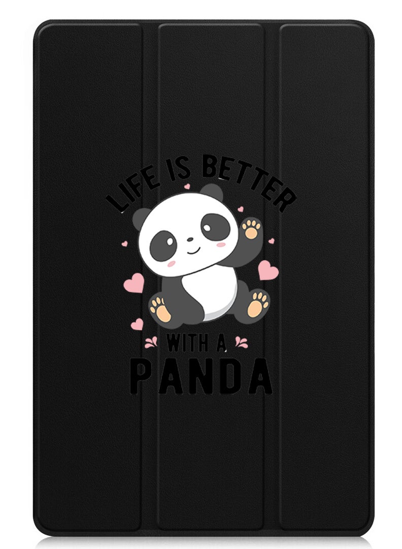Theodor Protective Flip Case For OnePlus Pad 2 (2024) & OnePlus Pad Pro (2024) With Trifold Stand Auto Wake Sleep Shockproof Cover Life is better with panda black - Image 1